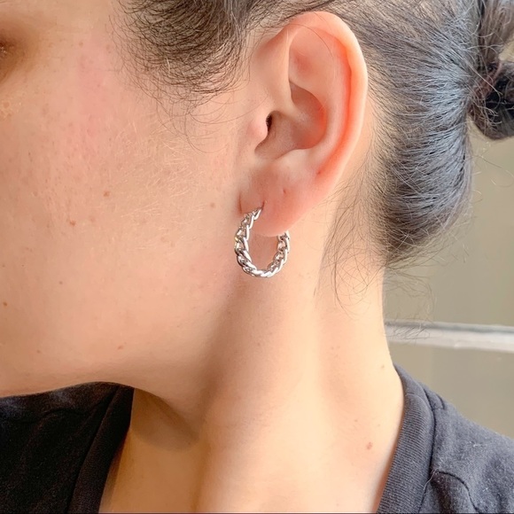 SILVER HOOP EARRINGS CHAIN HOOPS​​​​​​​​​​​​​​​​​​​​​​​​​​ - Picture 6 of 7